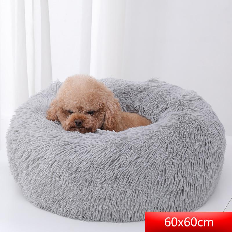 Calming Donut Dog Bed in Shag Fur Self-Warming Fluffy Dog Calming Cushion Bed for Joint-Relief and Improved Sleep