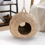 Water Hyacinth Woven Wicker Round Cat Bed Cave With Handles - Image 5