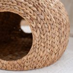 Water Hyacinth Woven Wicker Round Cat Bed Cave With Handles - Image 6