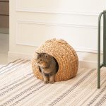 Water Hyacinth Woven Wicker Round Cat Bed Cave With Handles - Image 7
