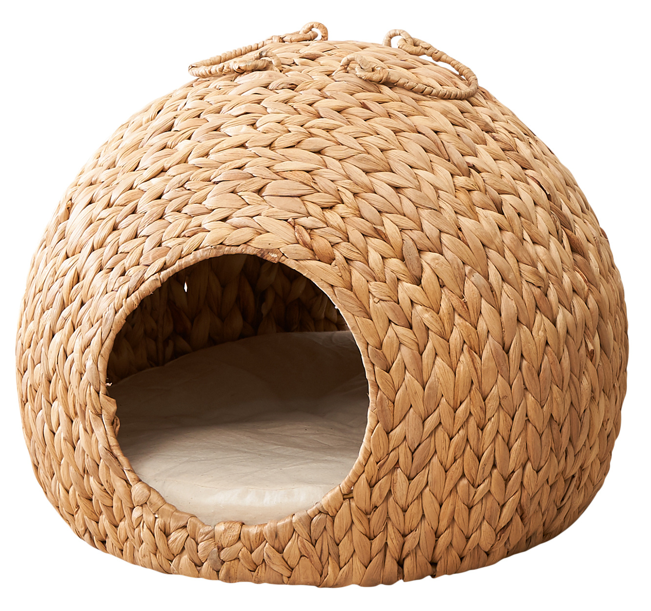 Water Hyacinth Woven Wicker Round Cat Bed Cave With Handles Water Hyacinth Woven Wicker Round Cat Bed Cave With Handles
