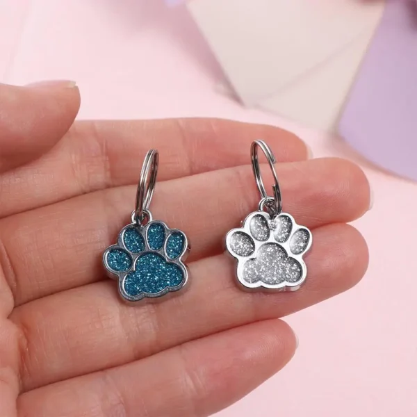 Cat Dog Paw Print Dog Cat Tags Personalized Exquisite Pet Glitter Pendant Anti-Lost with Hook Pet Collar Tag Pendant Cats