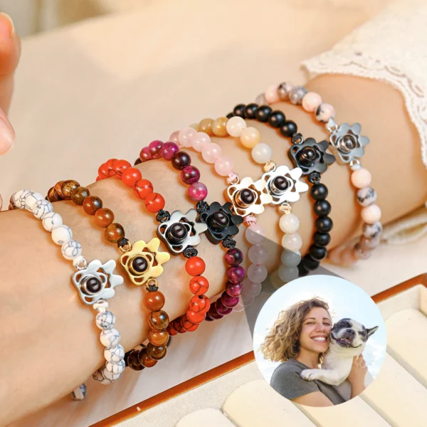 New Natural Stone Projection Bracelet with Photo Customization Pet Photo Bracelet Dog Claw Projection Bracelet Commemorative Pet