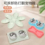 Manufacturer spot new stainless steel pet double bowl, plastic pet bowl cartoon dog bowl cat bowl, feeder wholesale