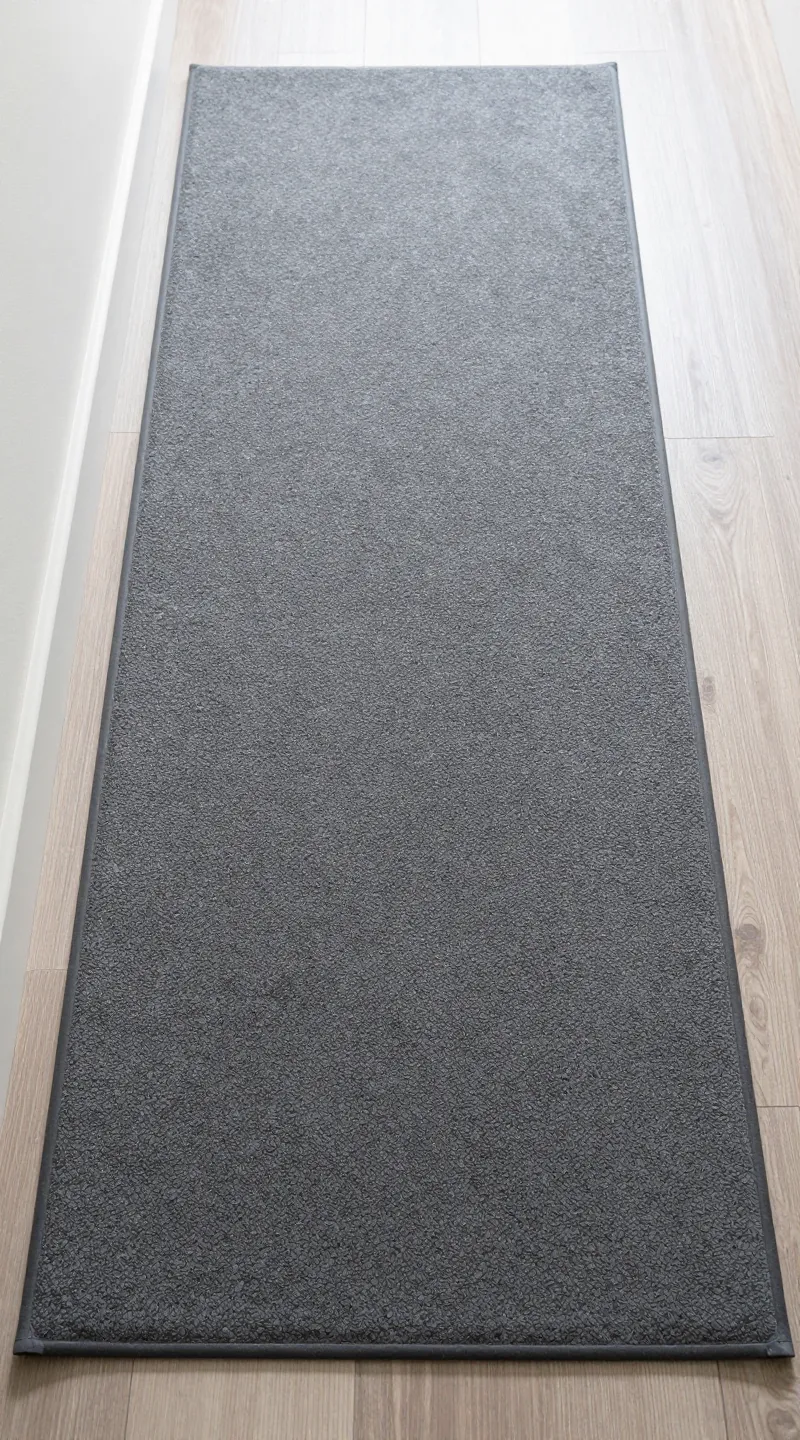 rubber-backed pet runner rug in hallway, noise-dampening texture close-up