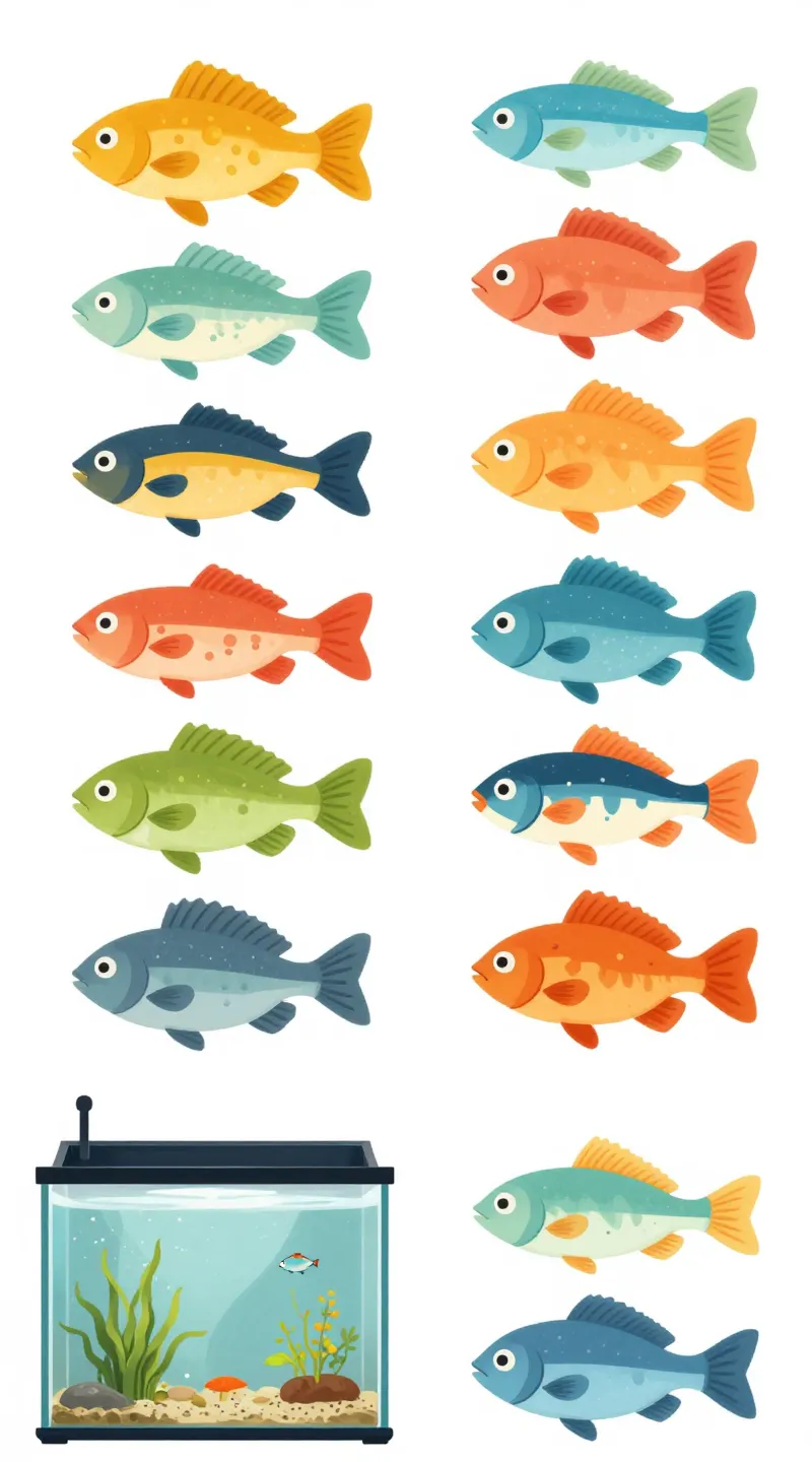 Peaceful community fish, compatible species chart beside tank