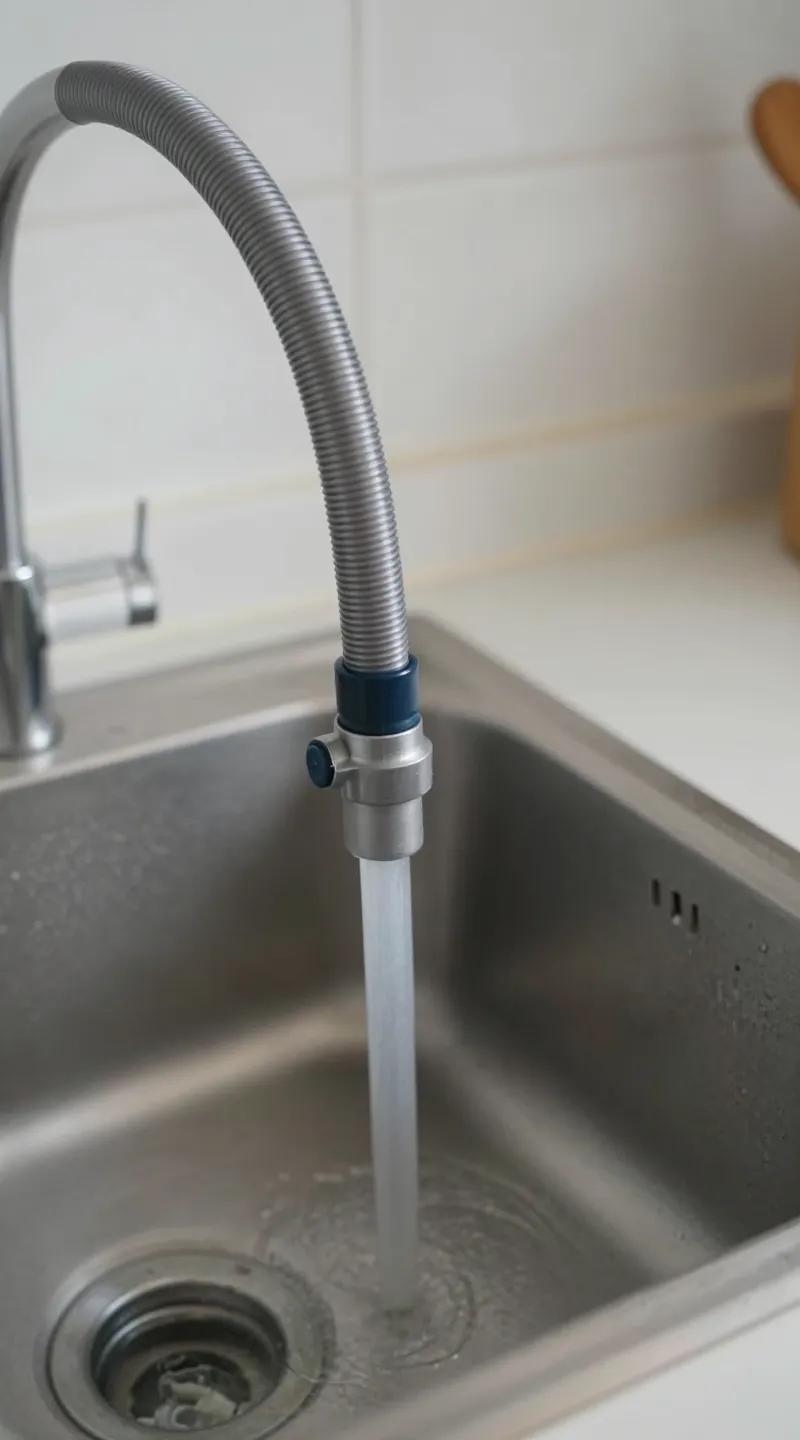 aquarium siphon hose reaching kitchen sink during water change