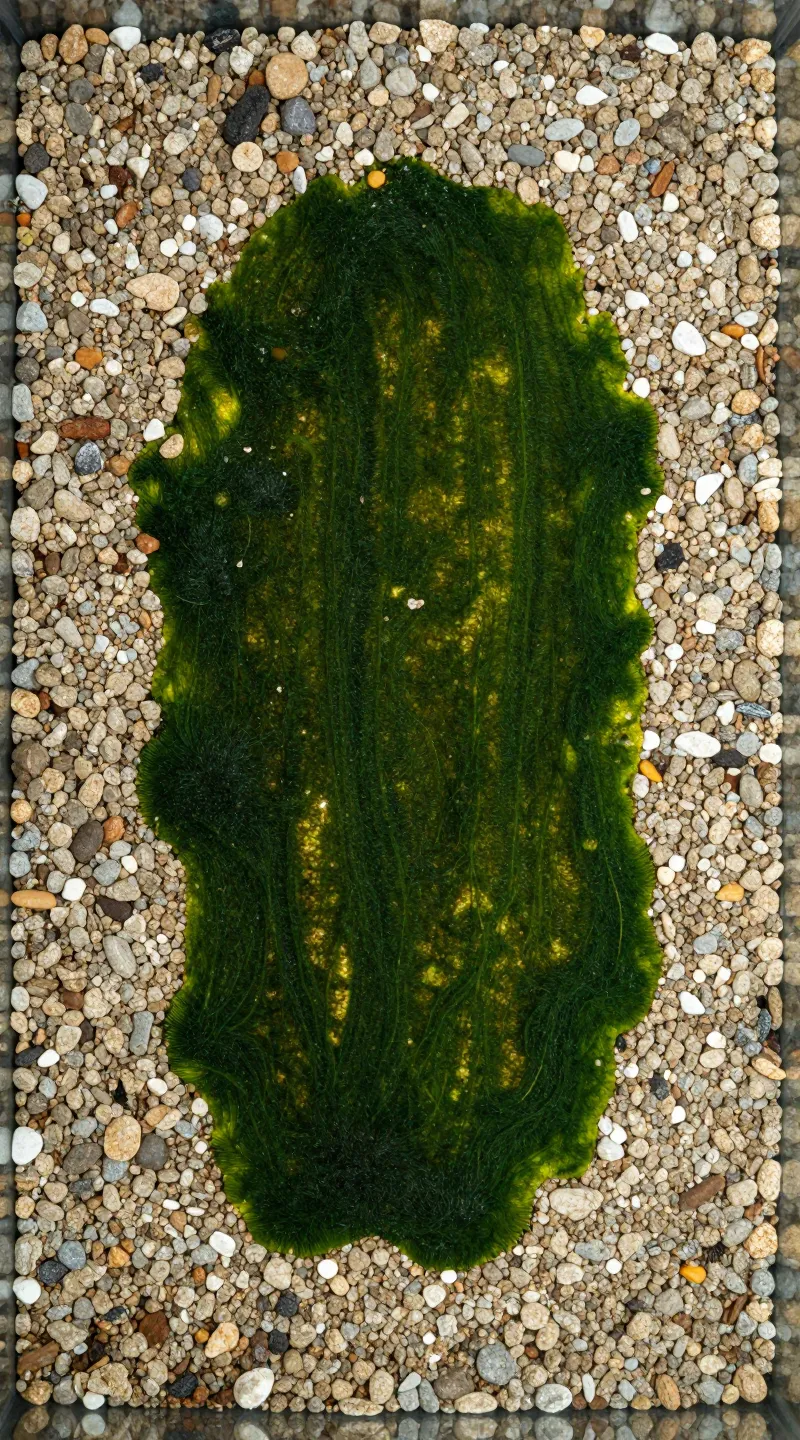 clean substrate vs algae patch, before-and-after aquarium gravel