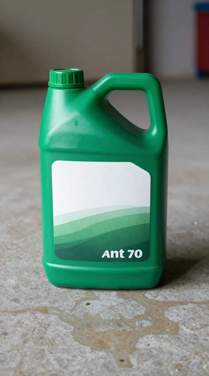green antifreeze bottle next to garage floor puddle