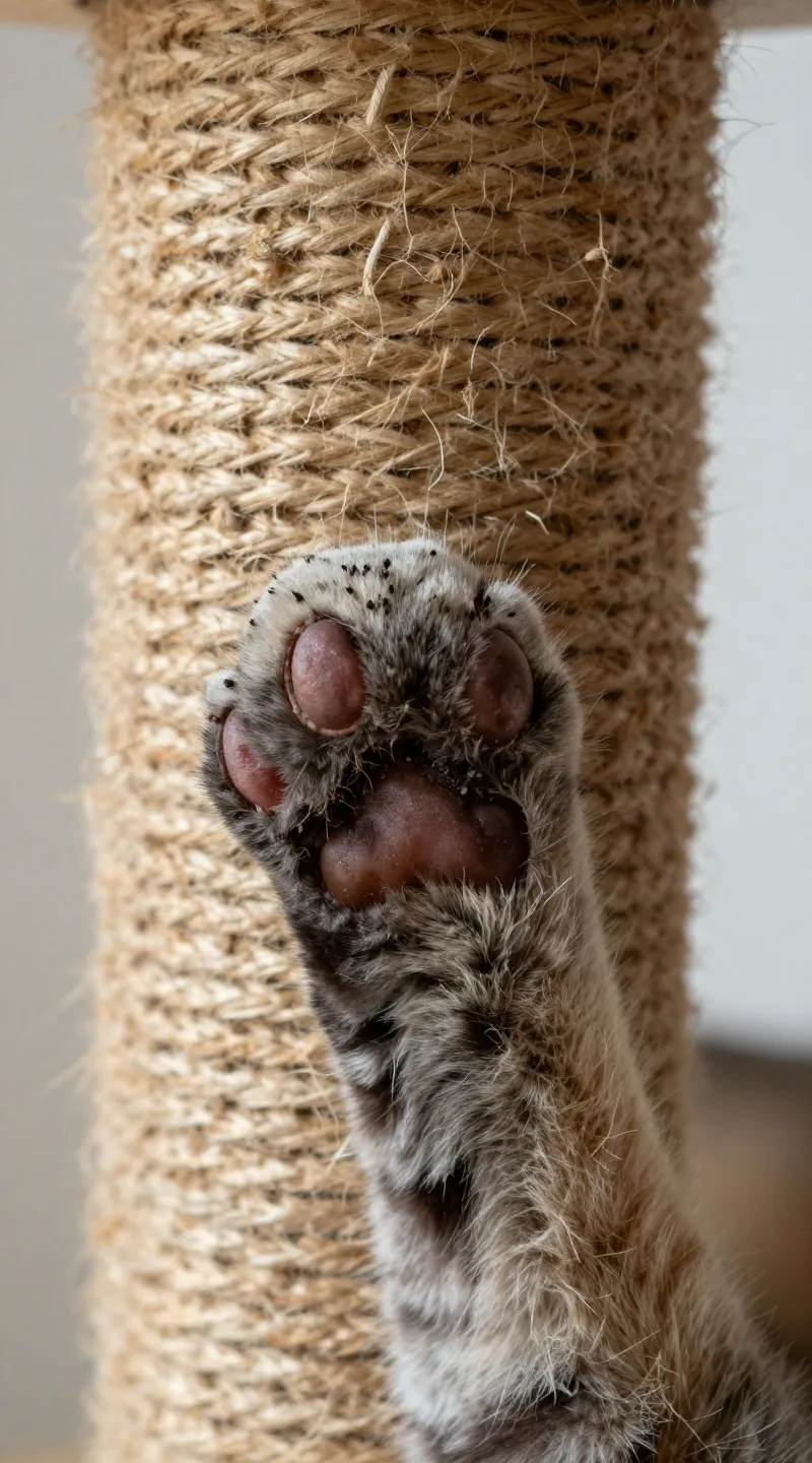 Close-up cat paw glands scent-marking scratch post